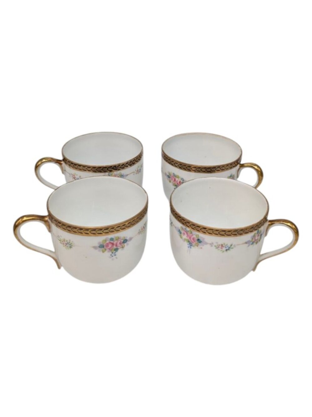 Antique Noritake M Tea Cup LOT OF 4 Roses Gold Encrusted N224 JAPAN